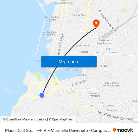Place Du 4 Septembre to Aix-Marseille Université - Campus De Saint-Charles map