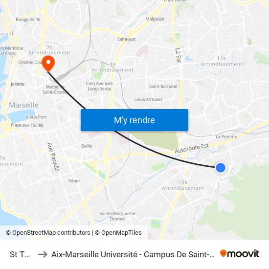 St Thys to Aix-Marseille Université - Campus De Saint-Charles map