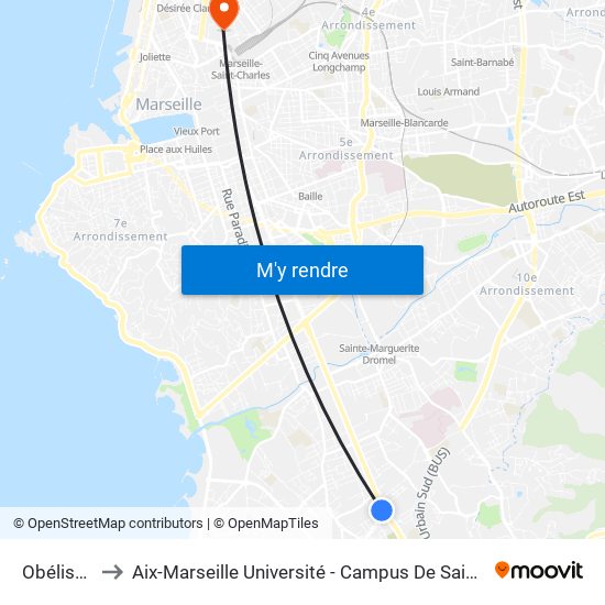 Obélisque to Aix-Marseille Université - Campus De Saint-Charles map