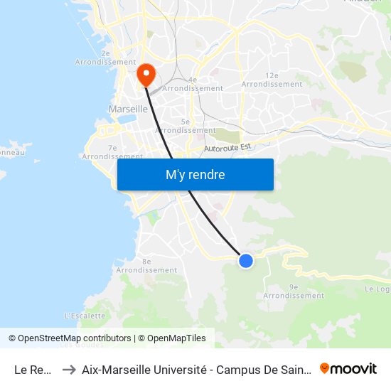 Le Redon to Aix-Marseille Université - Campus De Saint-Charles map