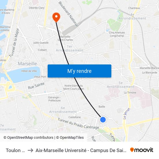 Toulon Isly to Aix-Marseille Université - Campus De Saint-Charles map