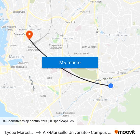 Lycée Marcel Pagnol to Aix-Marseille Université - Campus De Saint-Charles map