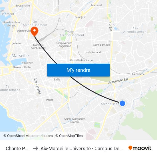 Chante Perdrix to Aix-Marseille Université - Campus De Saint-Charles map