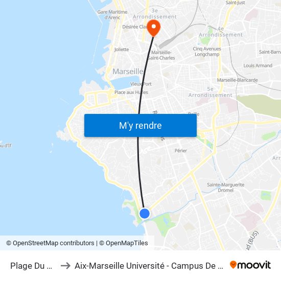 Plage Du Prado to Aix-Marseille Université - Campus De Saint-Charles map