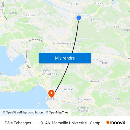 Pôle Échanges Meyrargues to Aix-Marseille Université - Campus De Saint-Charles map