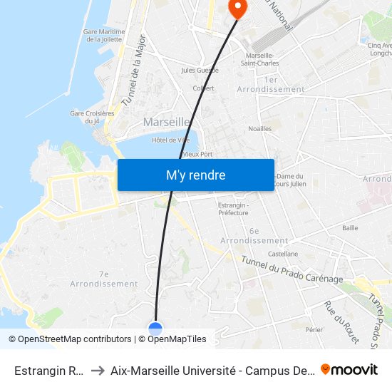 Estrangin Roucas to Aix-Marseille Université - Campus De Saint-Charles map