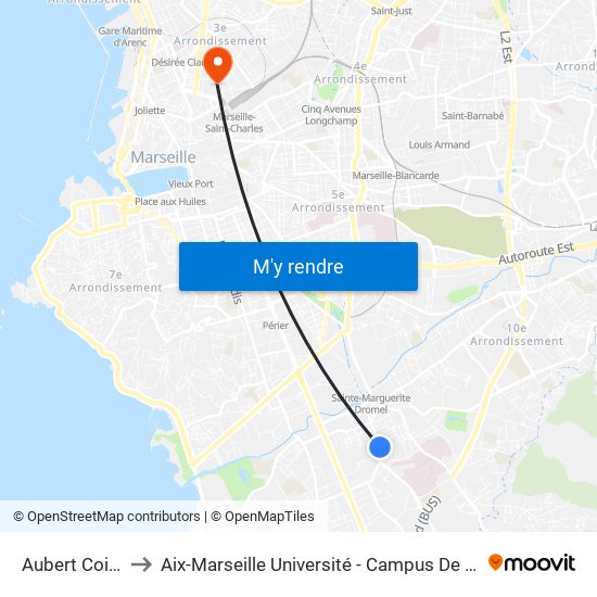Aubert Coin Joli to Aix-Marseille Université - Campus De Saint-Charles map