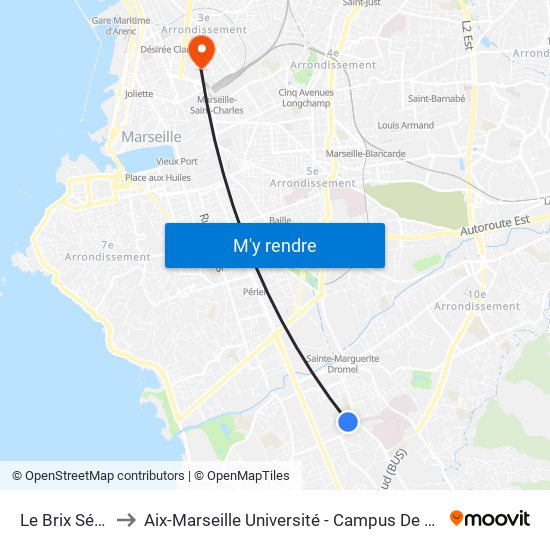 Le Brix Sévigné to Aix-Marseille Université - Campus De Saint-Charles map