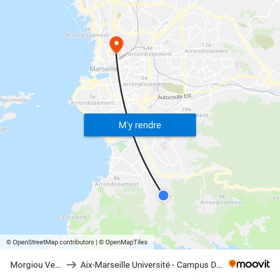 Morgiou Vert Plan to Aix-Marseille Université - Campus De Saint-Charles map