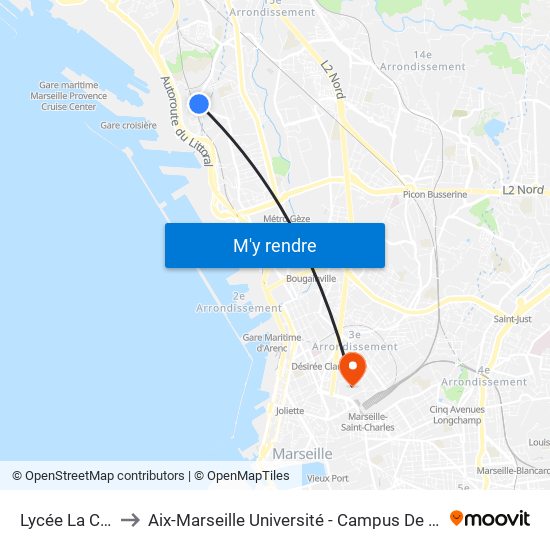 Lycée La Calade to Aix-Marseille Université - Campus De Saint-Charles map