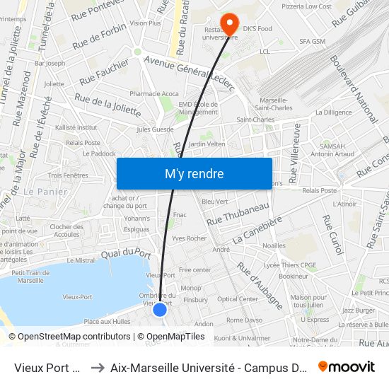 Vieux Port Ballard to Aix-Marseille Université - Campus De Saint-Charles map