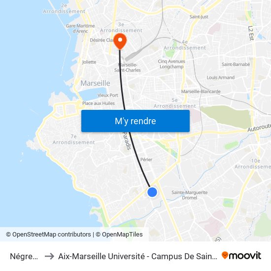 Négresko to Aix-Marseille Université - Campus De Saint-Charles map