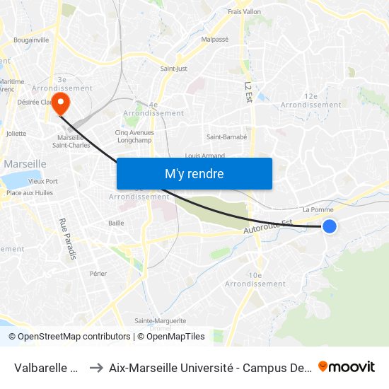 Valbarelle Heckel to Aix-Marseille Université - Campus De Saint-Charles map
