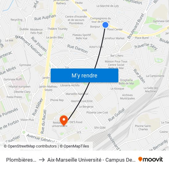 Plombières Arnal to Aix-Marseille Université - Campus De Saint-Charles map