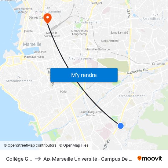 Collège Gyptis to Aix-Marseille Université - Campus De Saint-Charles map