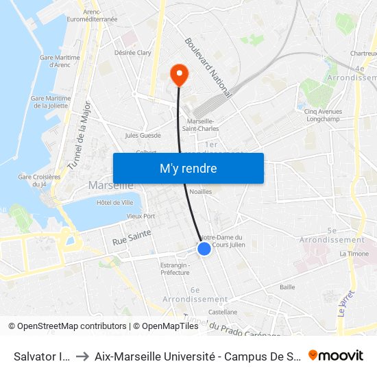 Salvator Italie to Aix-Marseille Université - Campus De Saint-Charles map