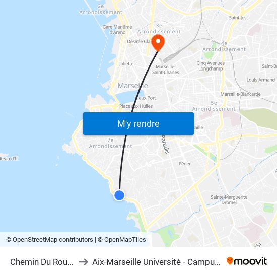 Chemin Du Roucas Blanc to Aix-Marseille Université - Campus De Saint-Charles map