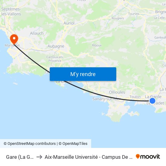 Gare (La Garde) to Aix-Marseille Université - Campus De Saint-Charles map