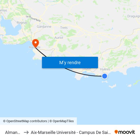 Almanarre to Aix-Marseille Université - Campus De Saint-Charles map