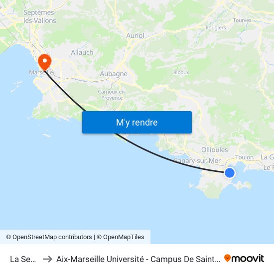 La Seyne to Aix-Marseille Université - Campus De Saint-Charles map