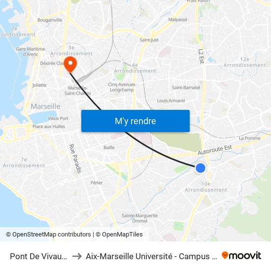 Pont De Vivaux Sidolle to Aix-Marseille Université - Campus De Saint-Charles map