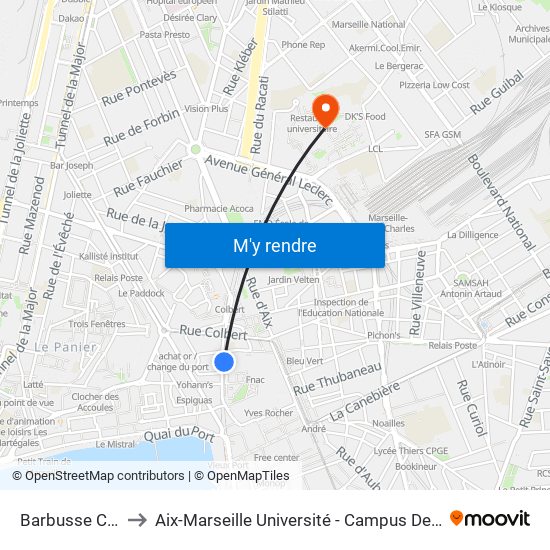 Barbusse Colbert to Aix-Marseille Université - Campus De Saint-Charles map