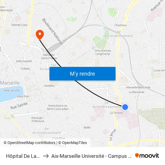 Hôpital De La Timone to Aix-Marseille Université - Campus De Saint-Charles map