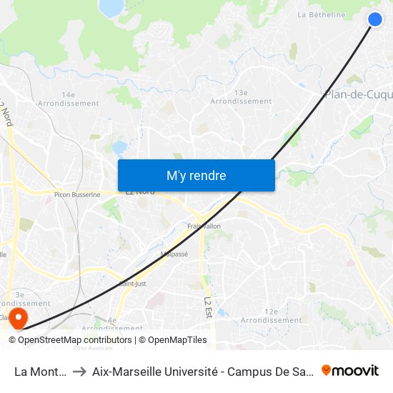 La Montade to Aix-Marseille Université - Campus De Saint-Charles map