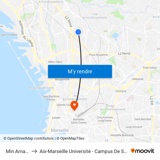 Min Arnavaux to Aix-Marseille Université - Campus De Saint-Charles map