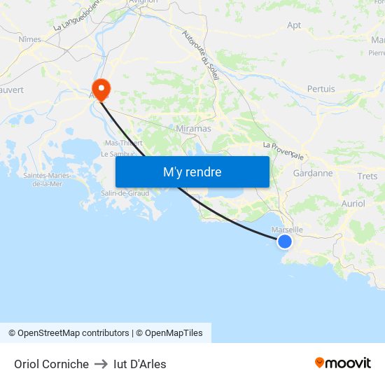 Oriol Corniche to Iut D'Arles map