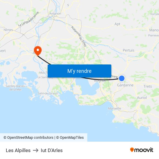 Les Alpilles to Iut D'Arles map