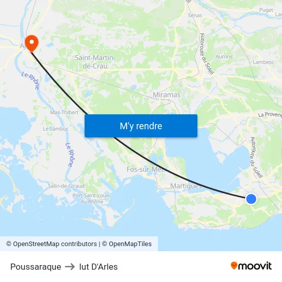 Poussaraque to Iut D'Arles map