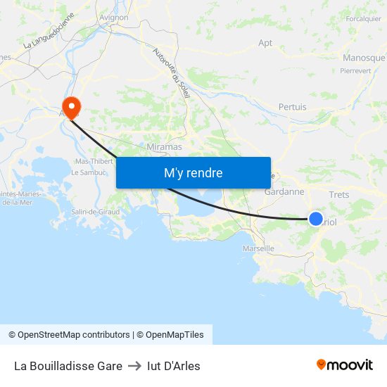 La Bouilladisse Gare to Iut D'Arles map