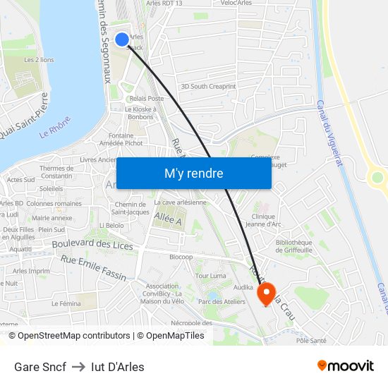 Gare Sncf to Iut D'Arles map
