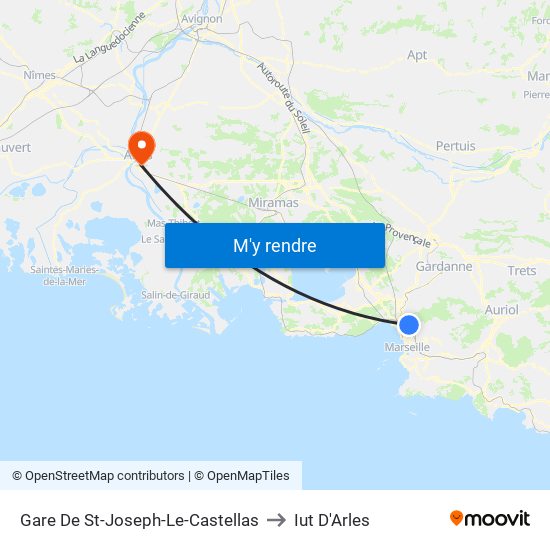 Gare De St-Joseph-Le-Castellas to Iut D'Arles map