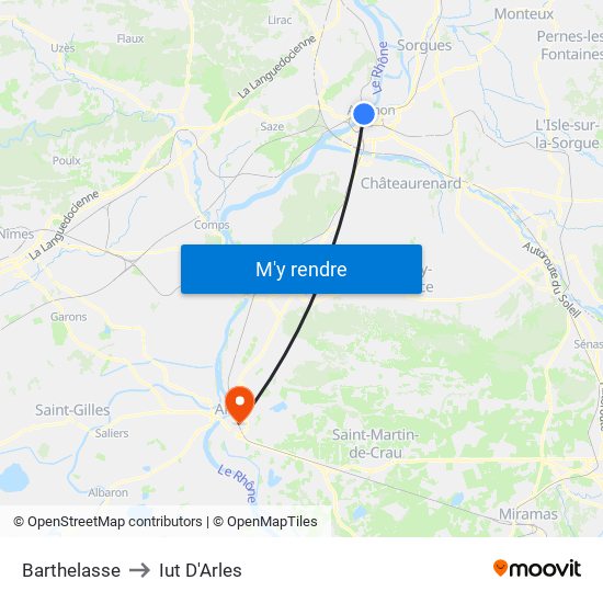 Barthelasse to Iut D'Arles map