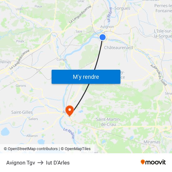 Avignon Tgv to Iut D'Arles map