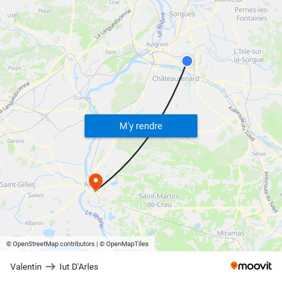 Valentin to Iut D'Arles map