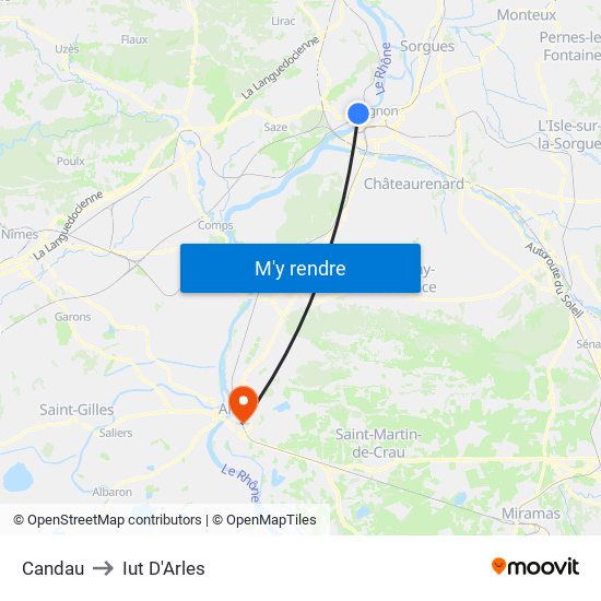 Candau to Iut D'Arles map