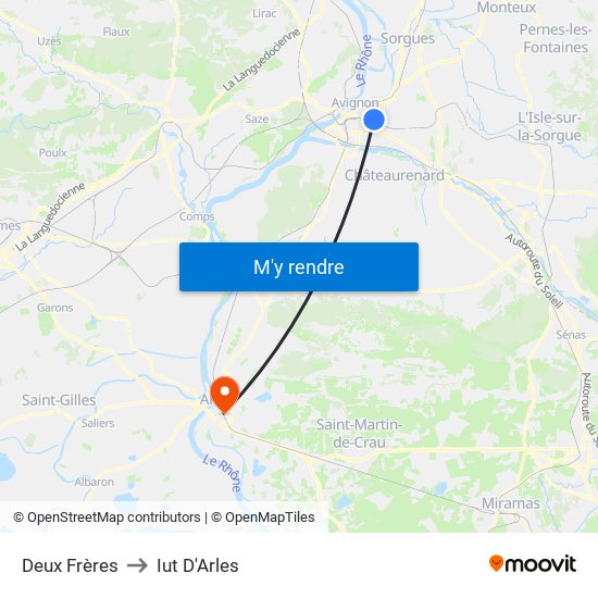 Deux Frères to Iut D'Arles map