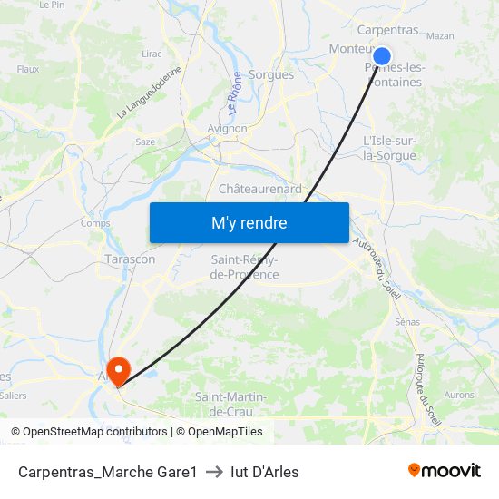 Carpentras_Marche Gare1 to Iut D'Arles map