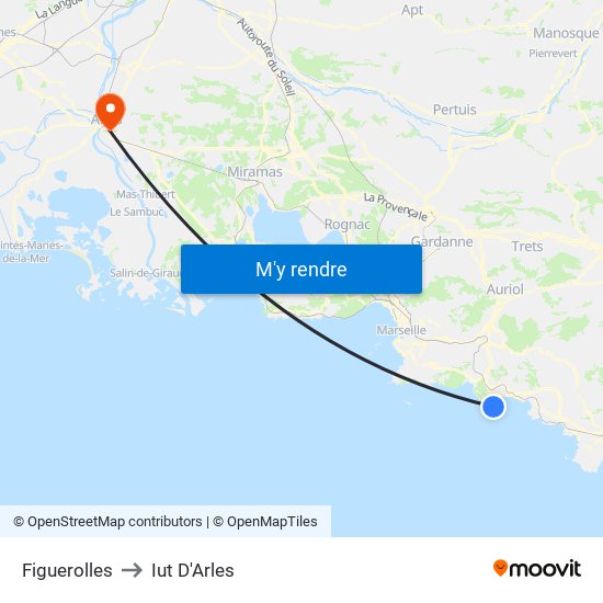 Figuerolles to Iut D'Arles map
