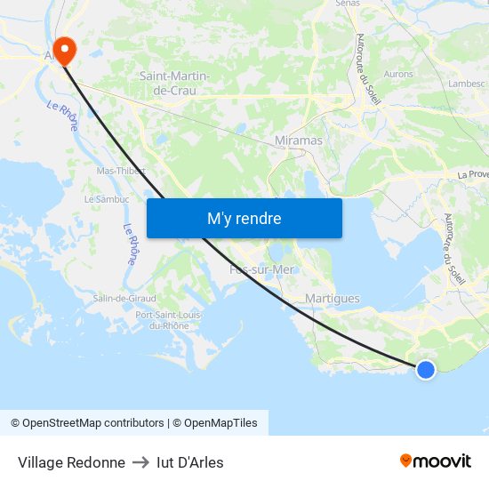 Village Redonne to Iut D'Arles map