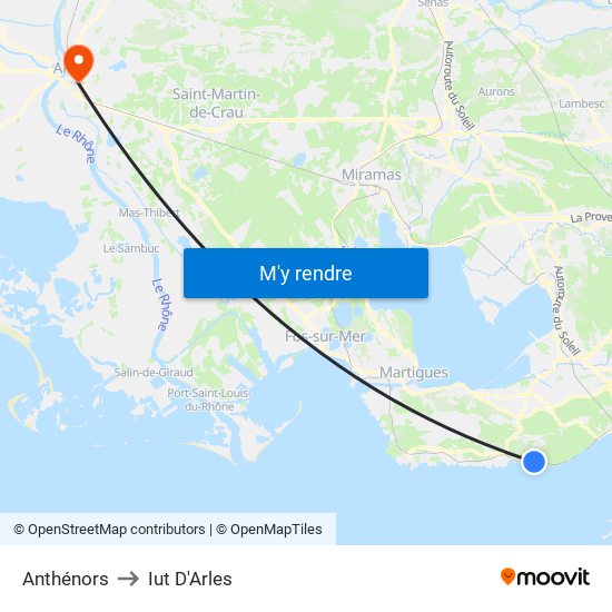 Anthénors to Iut D'Arles map
