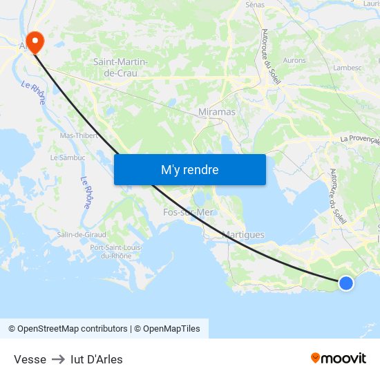 Vesse to Iut D'Arles map