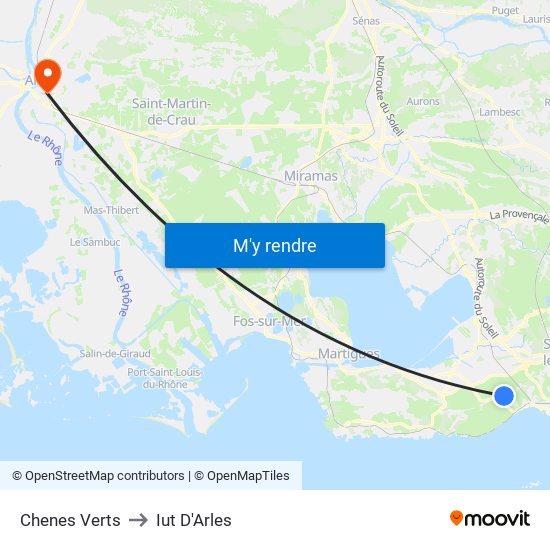 Chenes Verts to Iut D'Arles map
