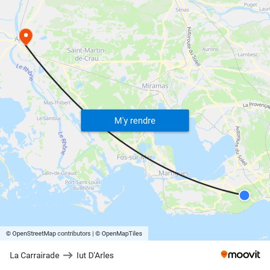 La Carrairade to Iut D'Arles map