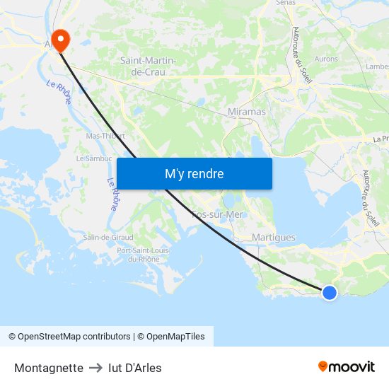 Montagnette to Iut D'Arles map