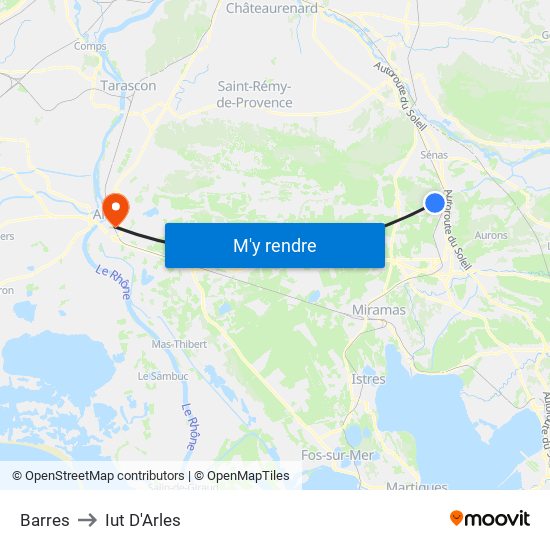 Barres to Iut D'Arles map