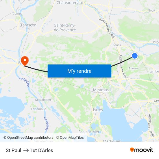 St Paul to Iut D'Arles map